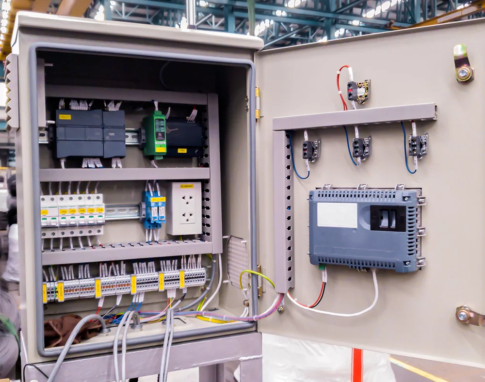 Electric-control-panel-open-enclosure-for-automatic-circuit-system-in-industrial-factory